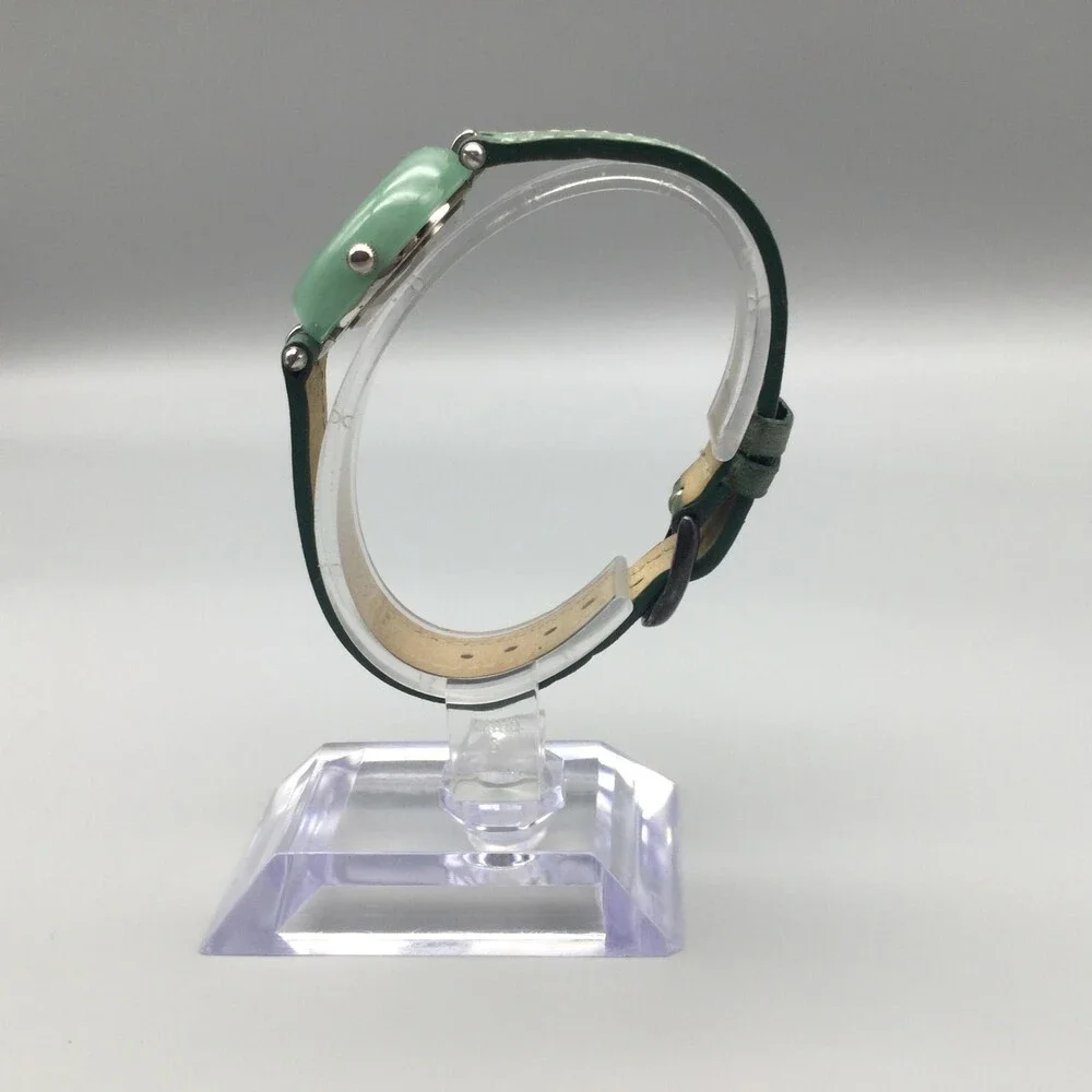 Womens Watch 24mm Green Dial Sterling 925 Case Green Leather Strap New Battery